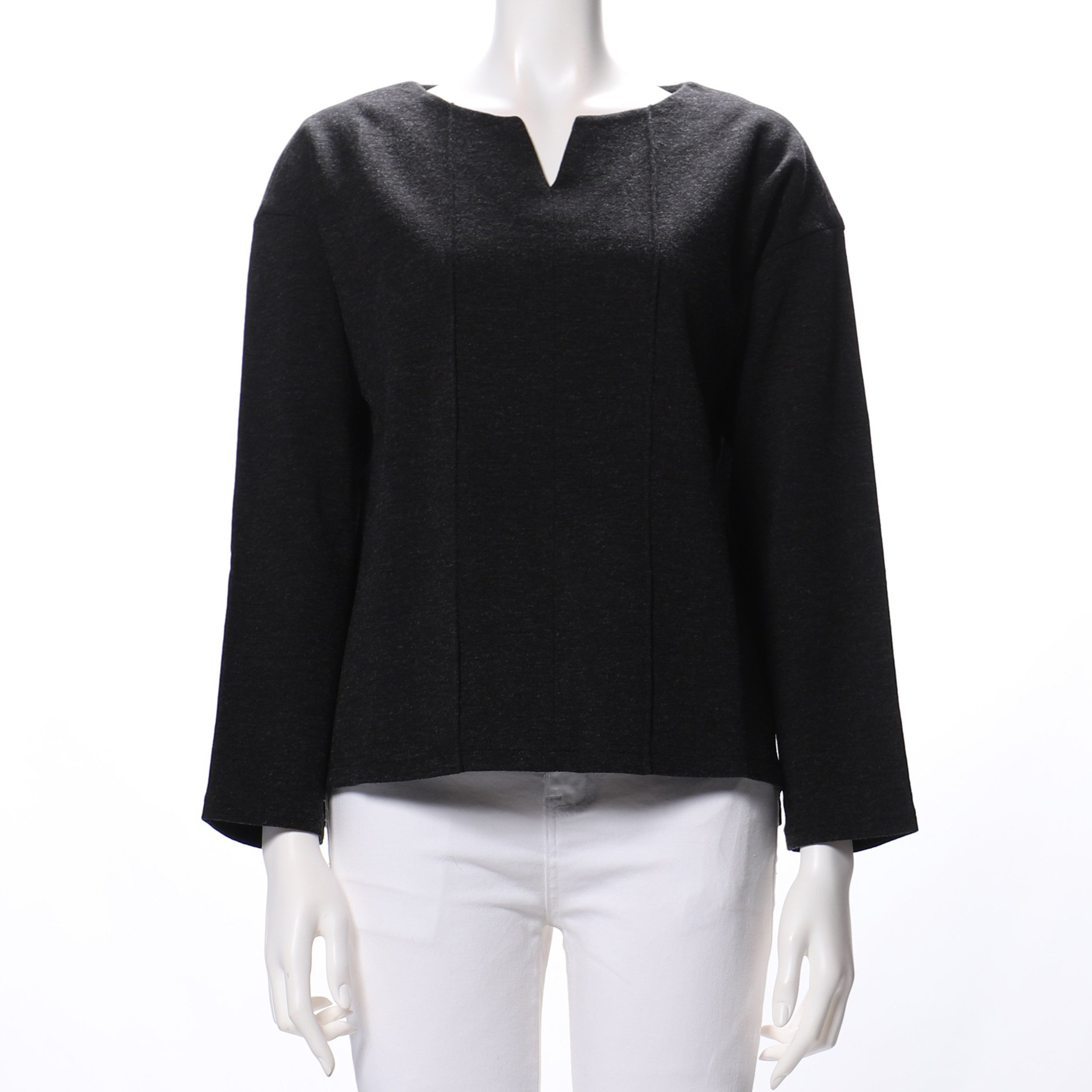 オープンフロントネックドロップショルダーニット