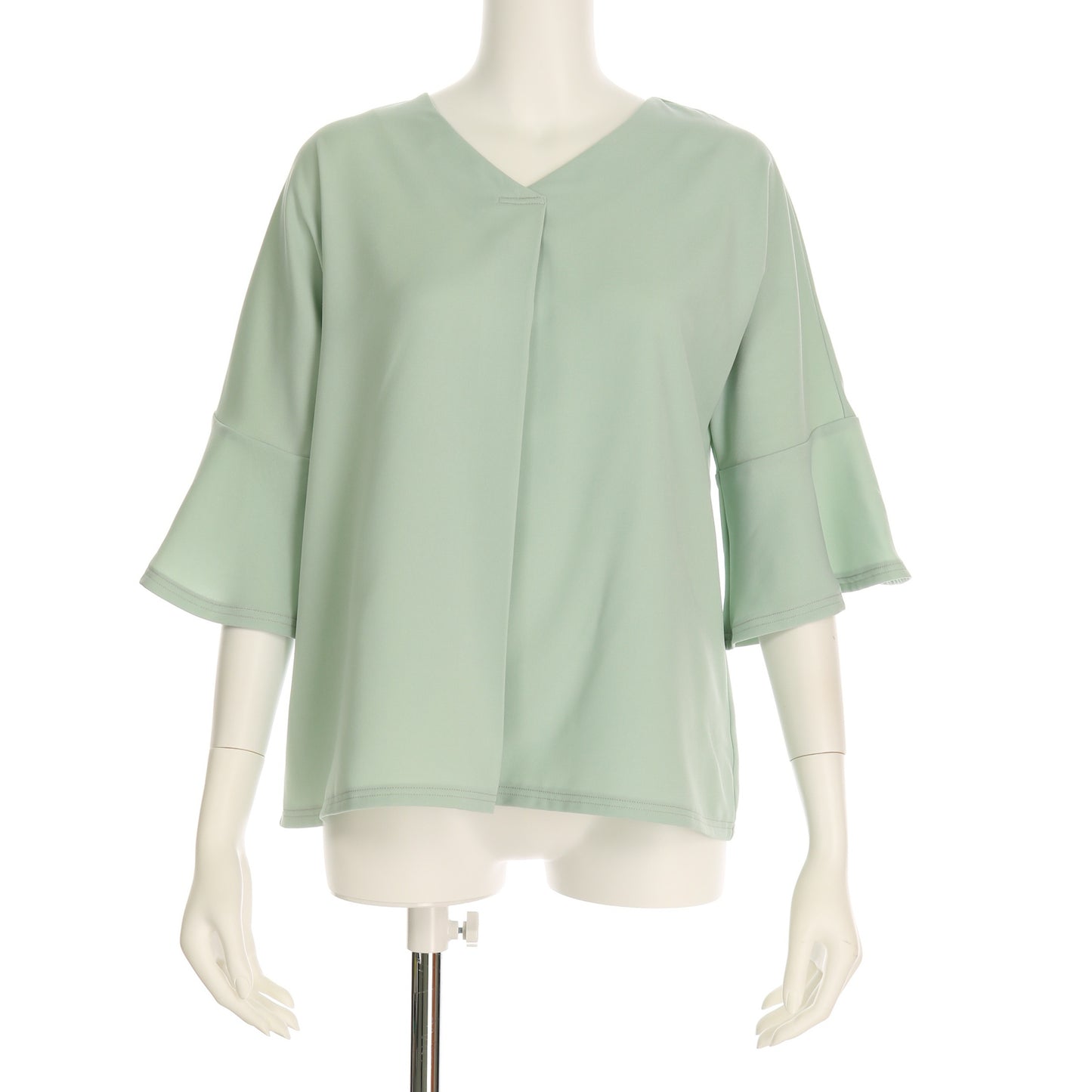 Vネックタックフリルスリーブブラウス