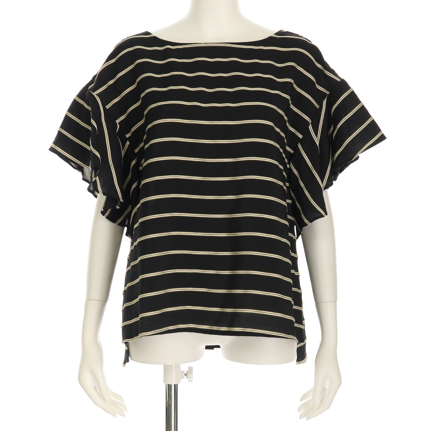 バックボタンデザインボーダー柄ブラウス