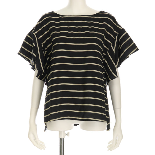 バックボタンデザインボーダー柄ブラウス