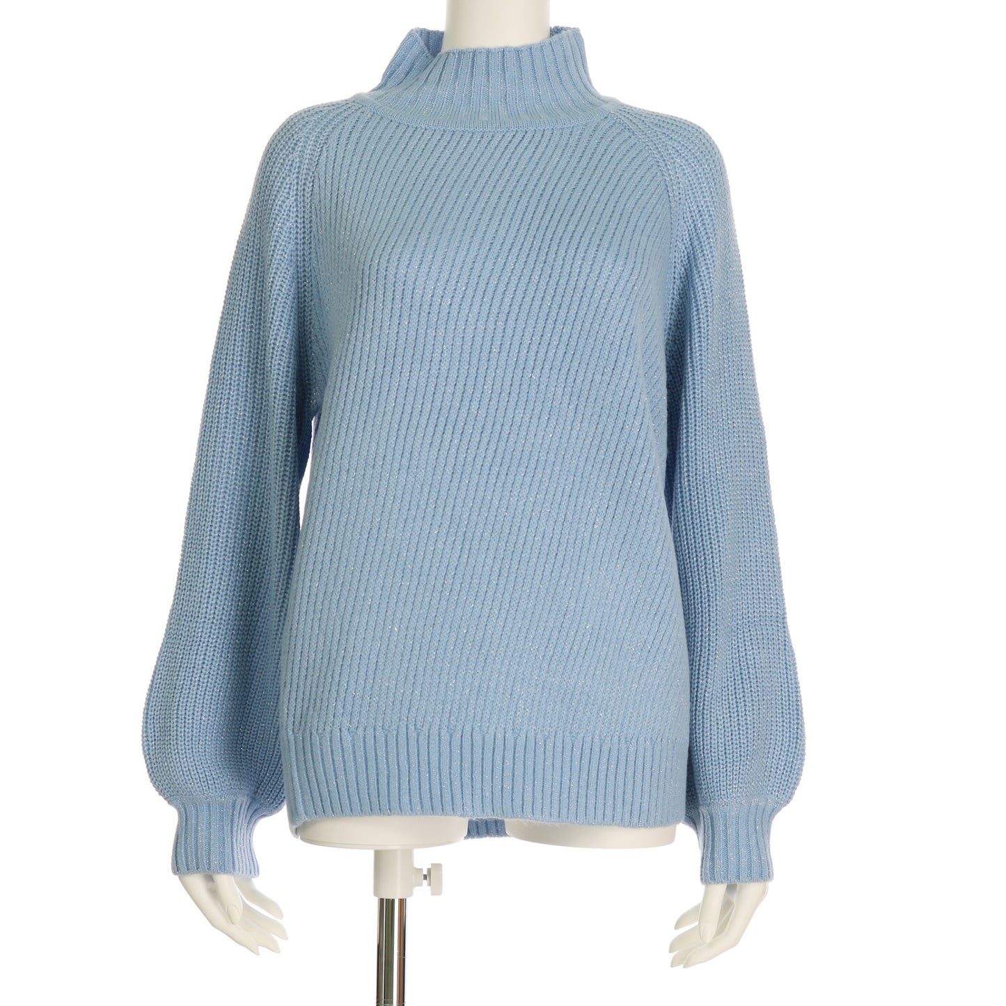 ラメ織バルーンスリーブハイネックニット