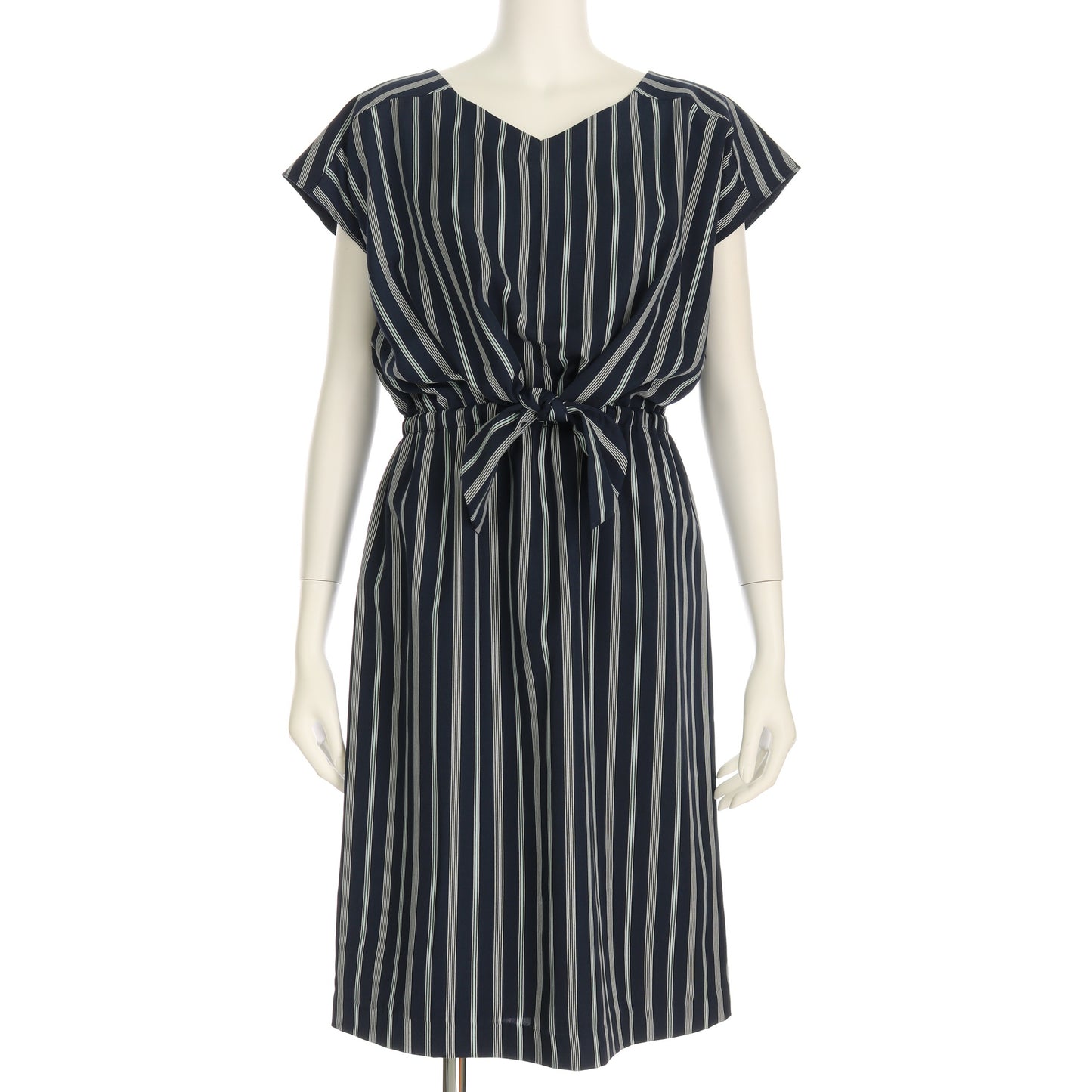 ボリツイルストライプウエストリボンデザインワンピース