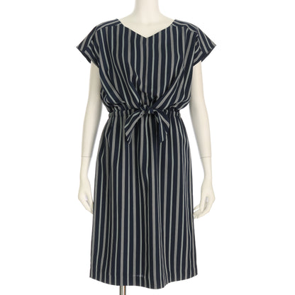 ボリツイルストライプウエストリボンデザインワンピース