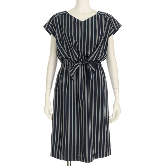 ボリツイルストライプウエストリボンデザインワンピース