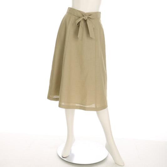 麻調合繊ウエストリボン付きフレアスカート