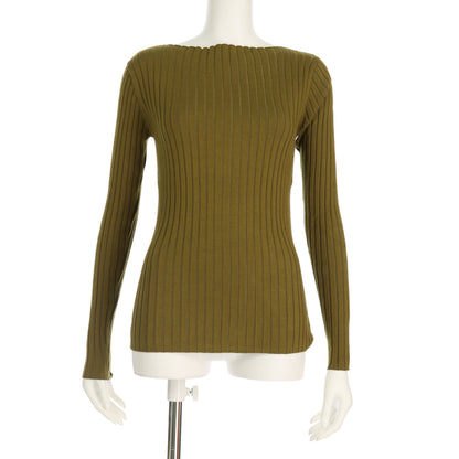 スラッシュドネックリブニットプルオーバー