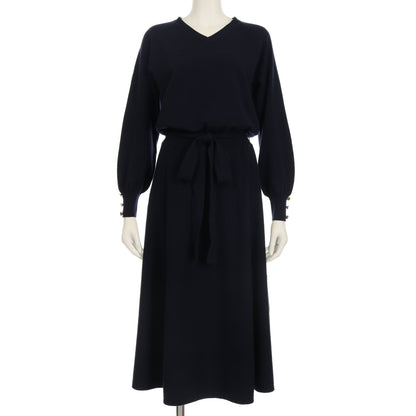 ウエストリボンベルト付きニットワンピース