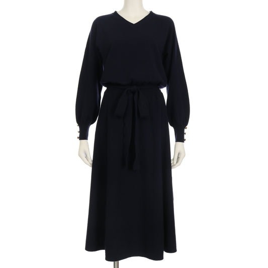 ウエストリボンベルト付きニットワンピース