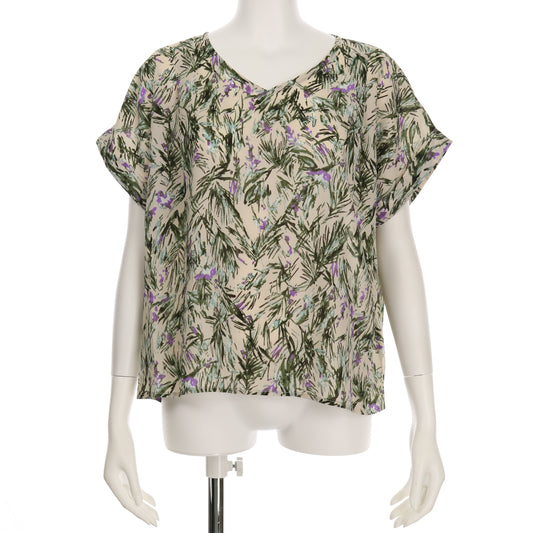 ボタニカル柄Vネックブラウス