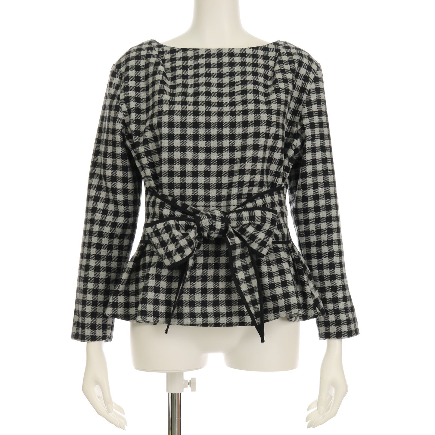 チェック柄リボンブラウス