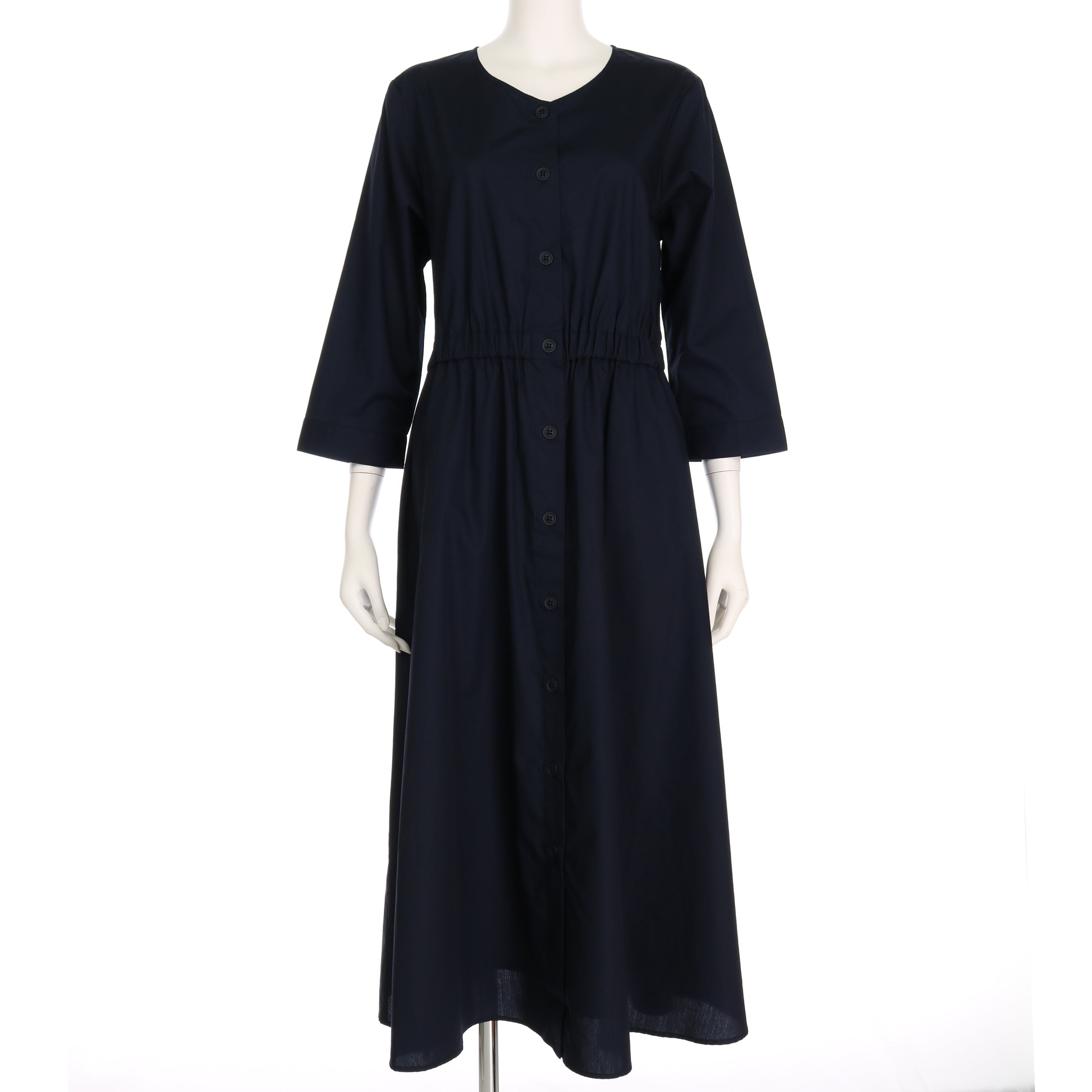 ウエストゴム入りフロントボタンワンピース