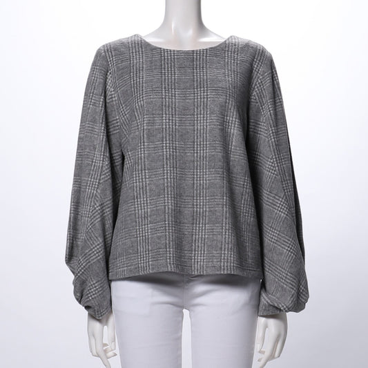 ふんわり袖グレンチェック柄ブラウス