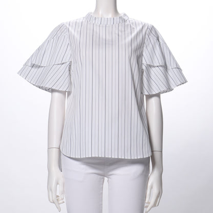 ラッフルスリーブスタンドカラーブラウス