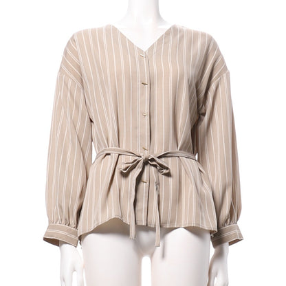 ポリツイルストライププリントウエストリボンシャツ