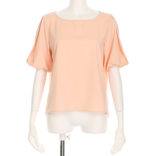 袖素材切替えパフスリーブブラウス