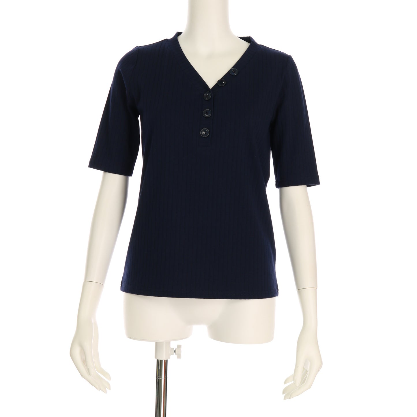 Vヘンリーネックリブカットソー