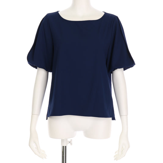 袖素材切替えパフスリーブブラウス