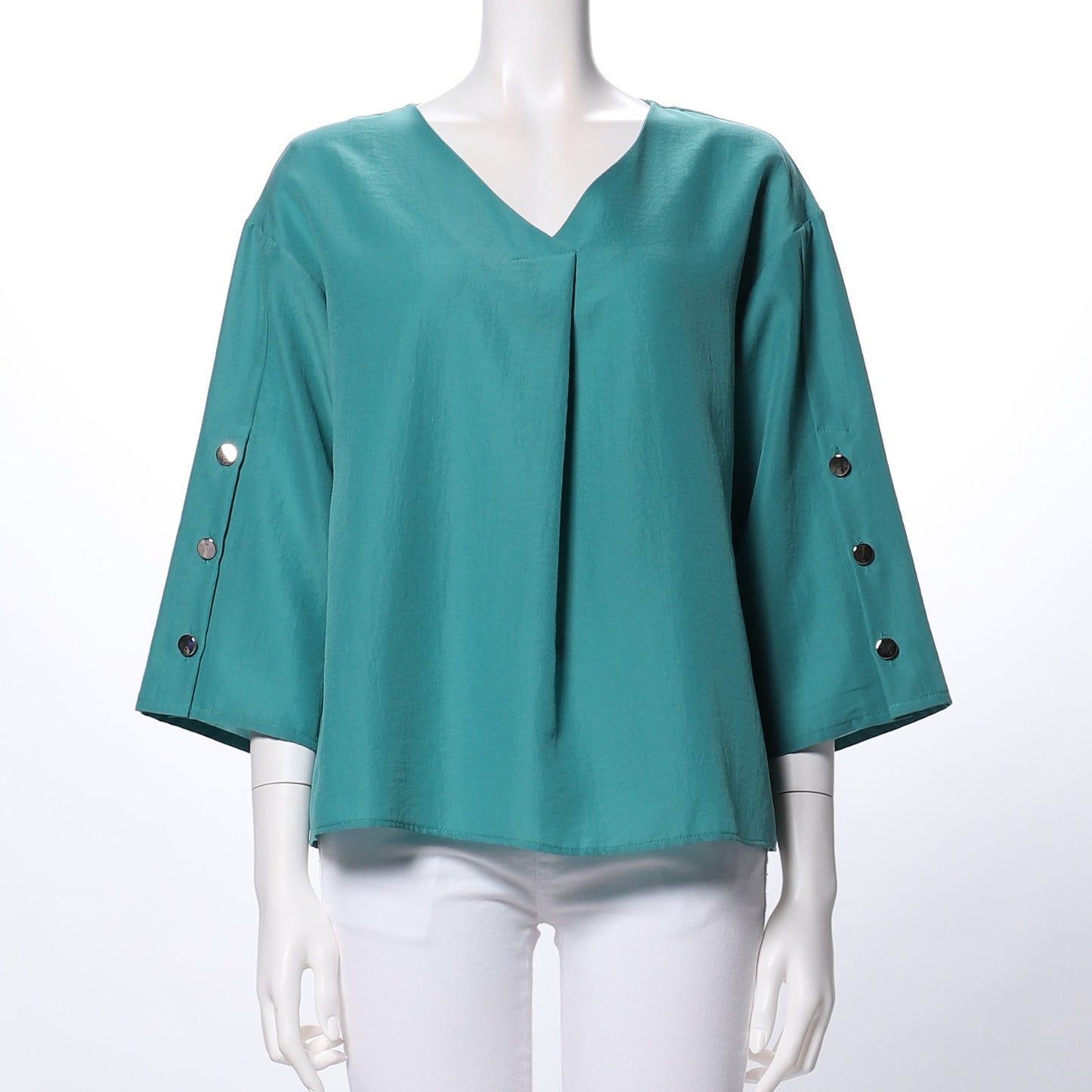 金ボタンデザインVネックブラウス