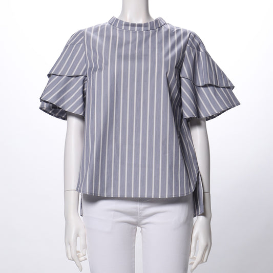 ラッフルスリーブスタンドカラーブラウス