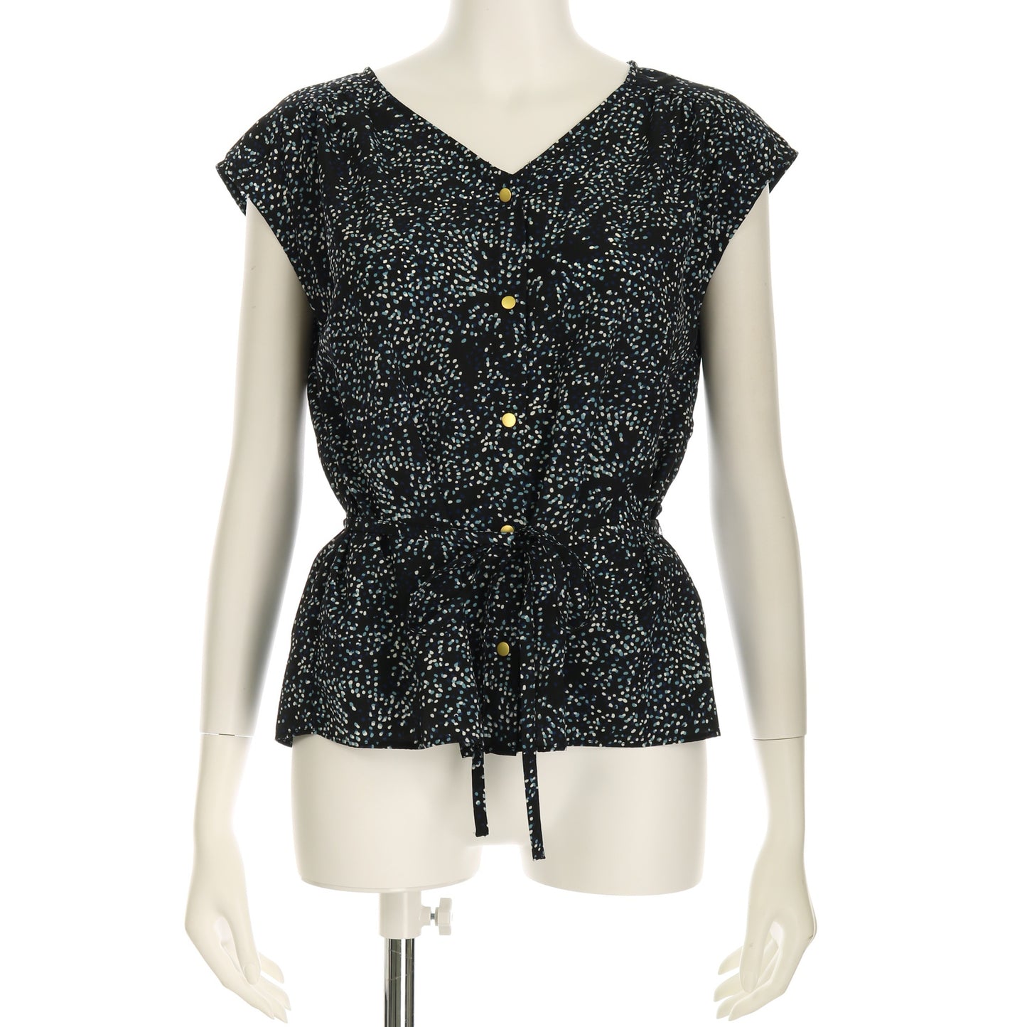 デシンドットプリントウエストリボン付き総柄ブラウス