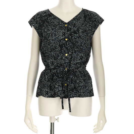 デシンドットプリントウエストリボン付き総柄ブラウス