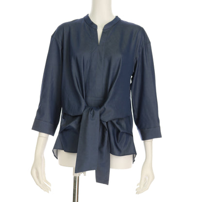 Vネックフロントリボンブラウス