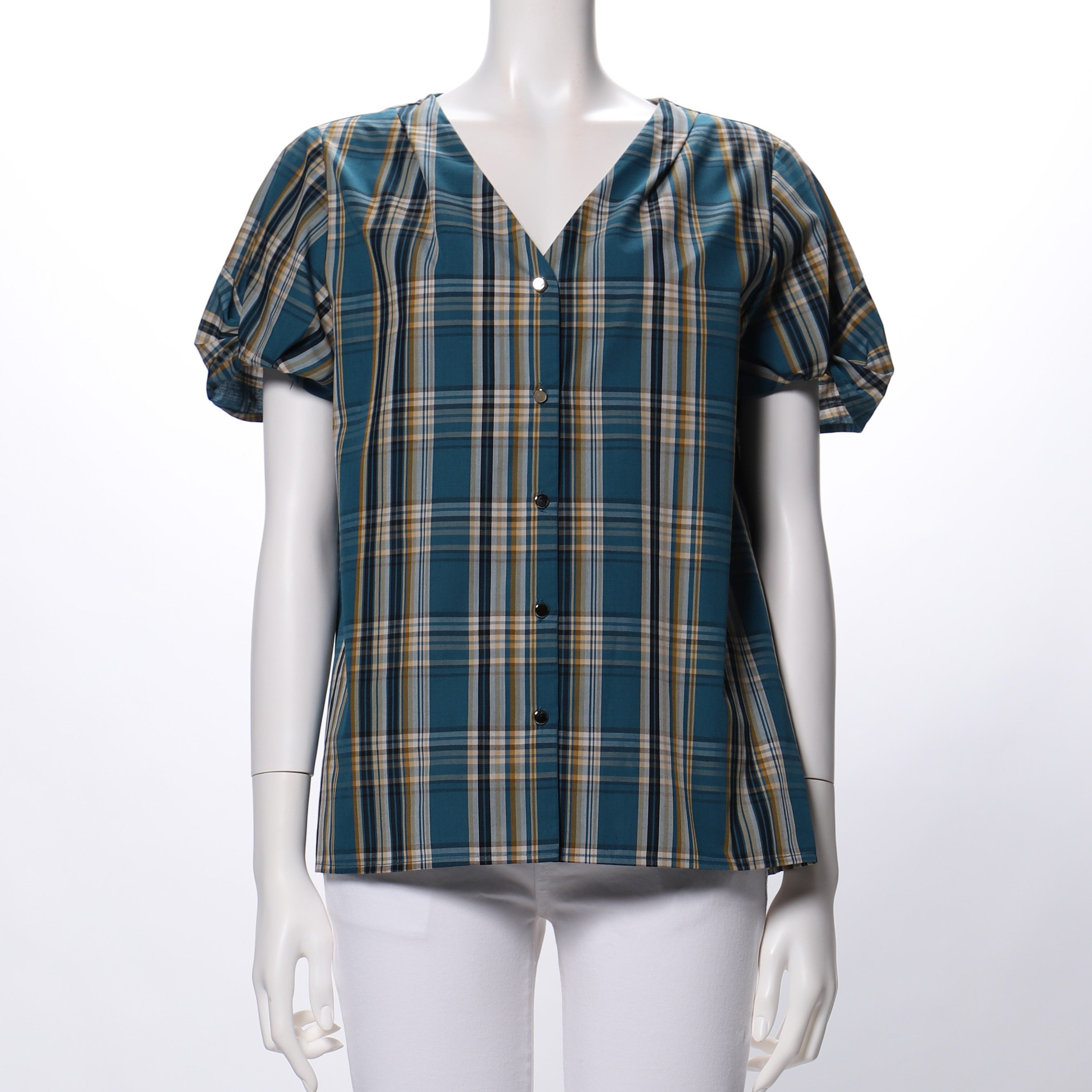 お袖デザインポイントのVネックブラウス