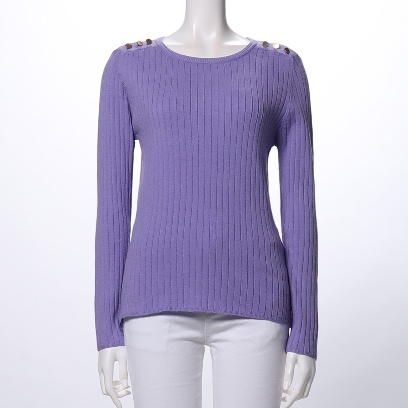 肩ボタンリブニット