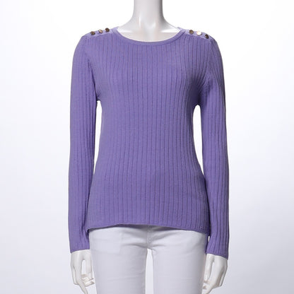 肩ボタンリブニット