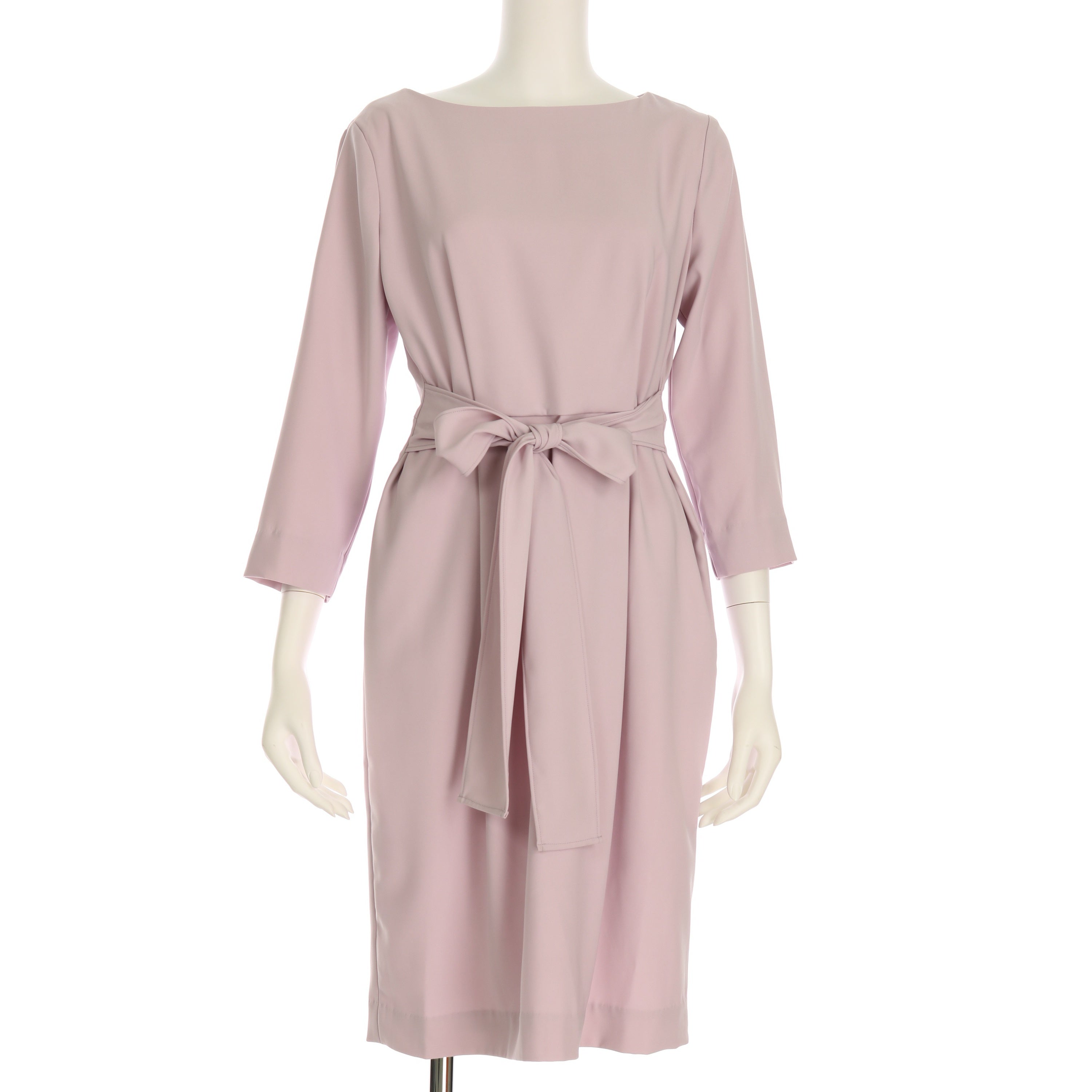 クルーネックウエストリボンワンピース