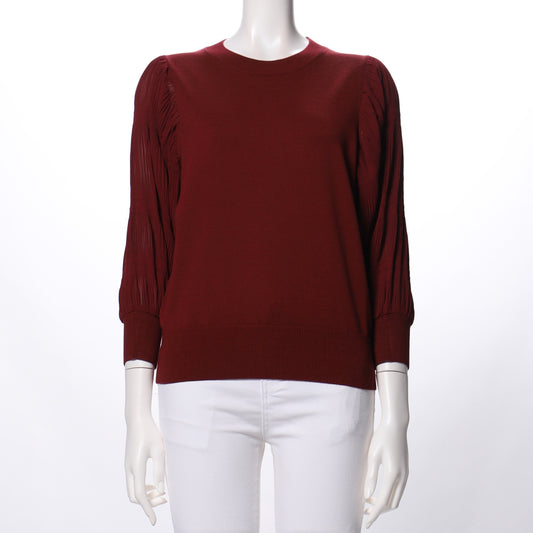 袖切り替えシフォンプリーツニット