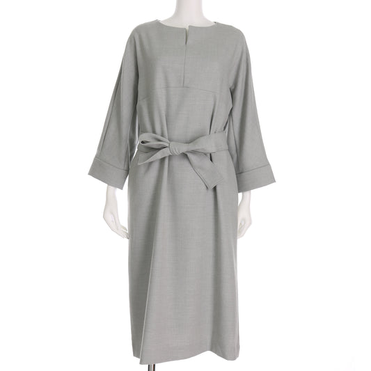 オープンフロントネックウエストリボンベルト付きワンピース