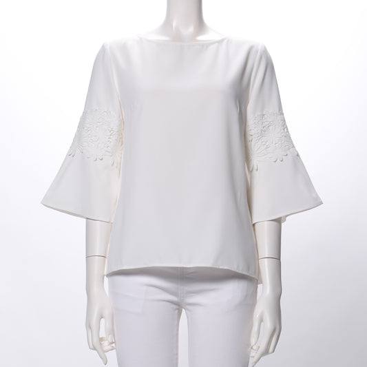 レースフレア袖ボートネックブラウス