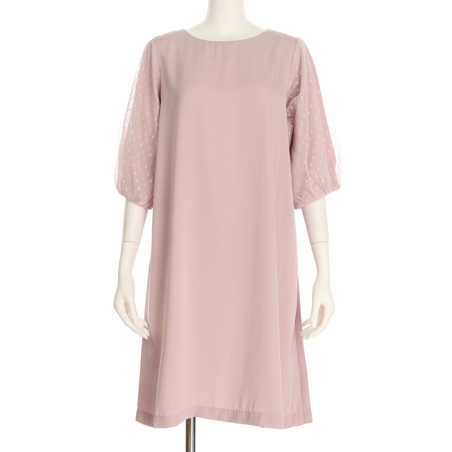 ドットチュール袖ワンピース
