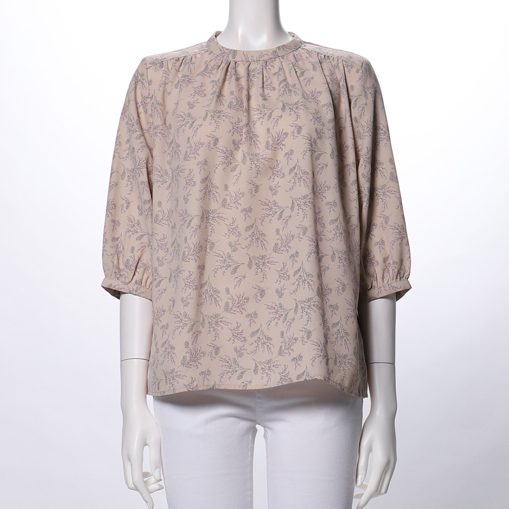 花柄ギャザードネックブラウス