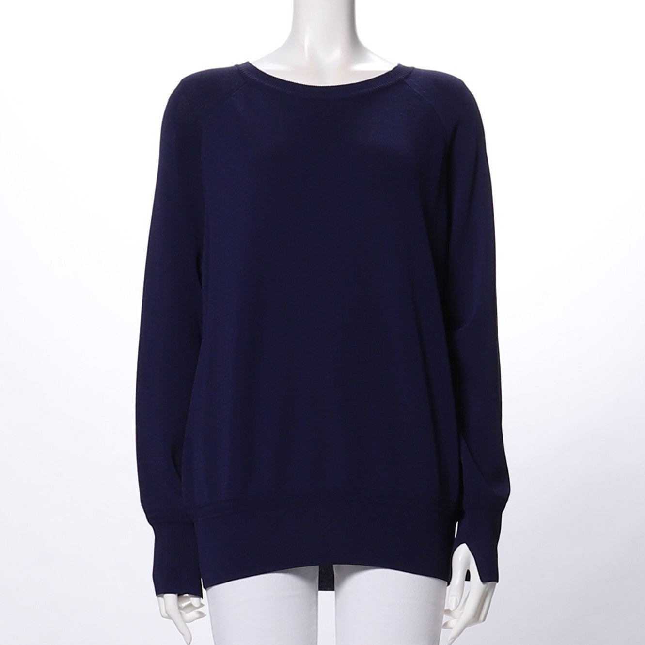 柄リブラウンドネックニット