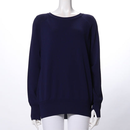 柄リブラウンドネックニット