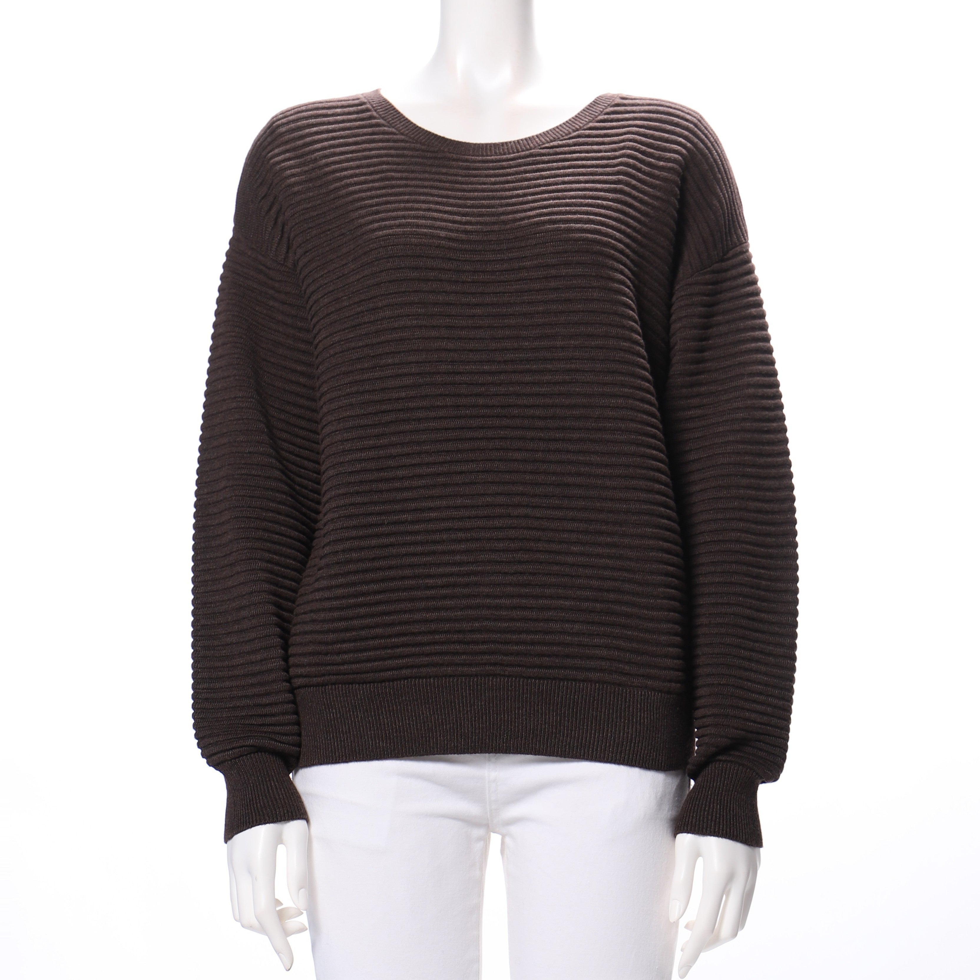 横リブラウンドネックセーター