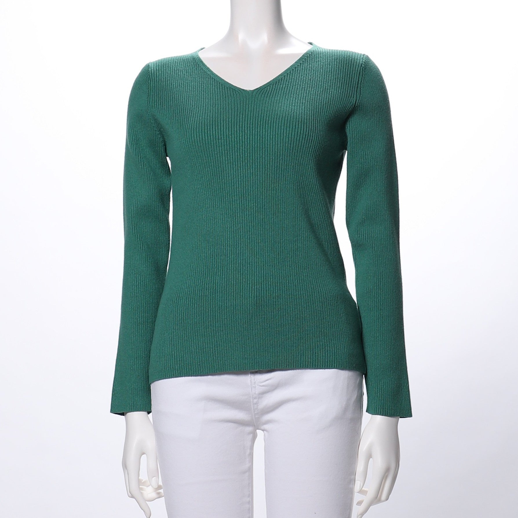 Vネックリブニット