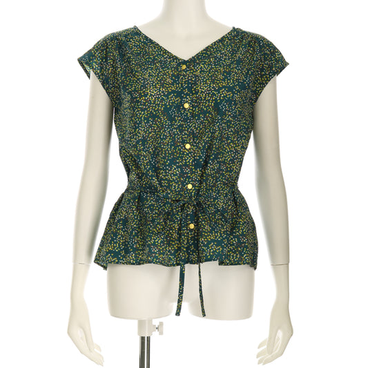 デシンドットプリントウエストリボン付き総柄ブラウス