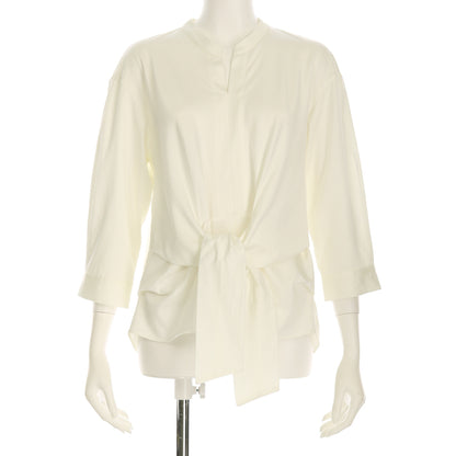 Vネックフロントリボンブラウス