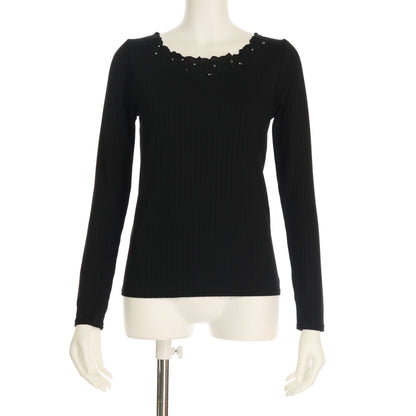 フラワーモチーフリブカットソー