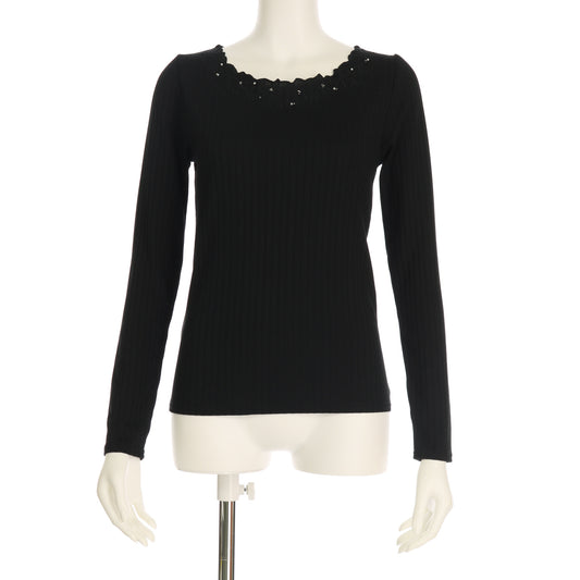 フラワーモチーフリブカットソー