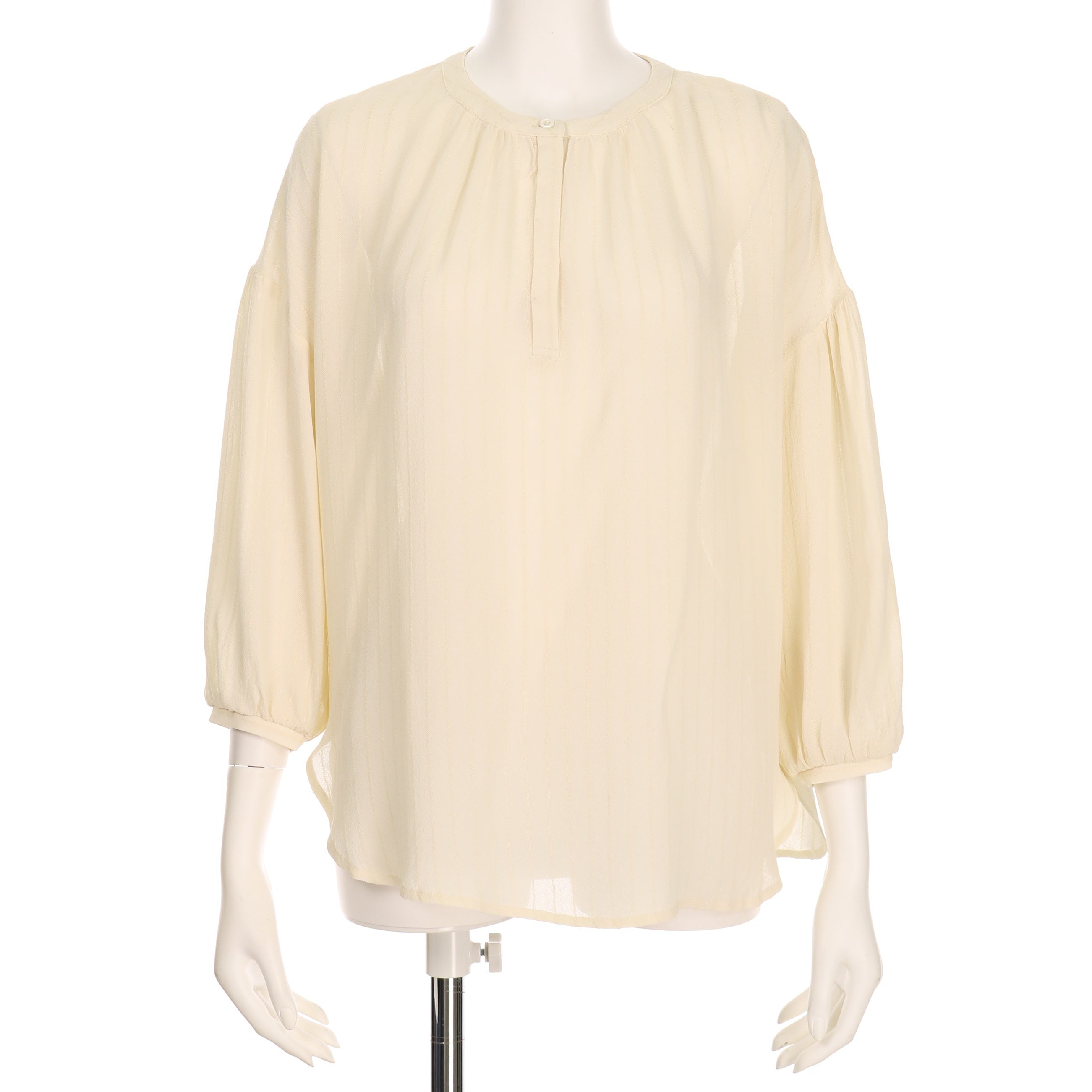 ストライプドロップショルダーヘンリーネックブラウス