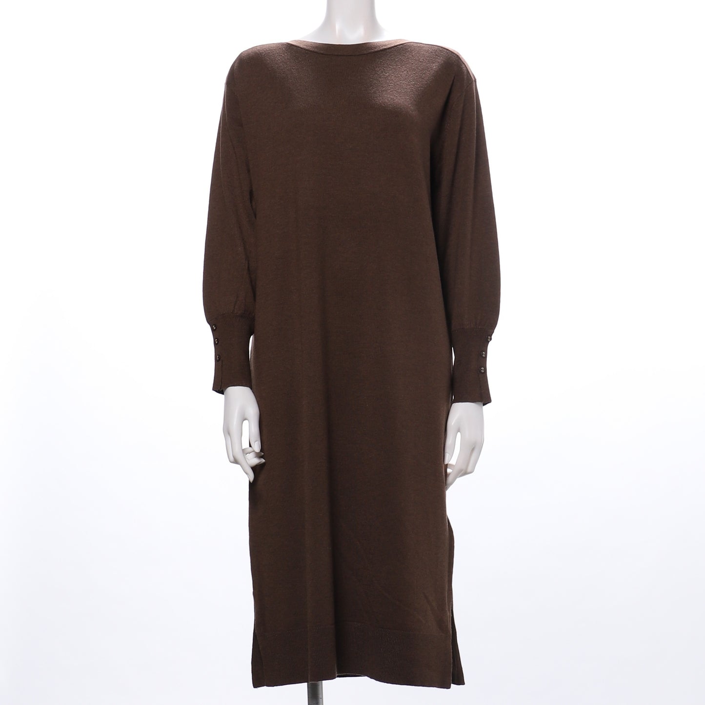 袖釦ボートネックニットワンピース