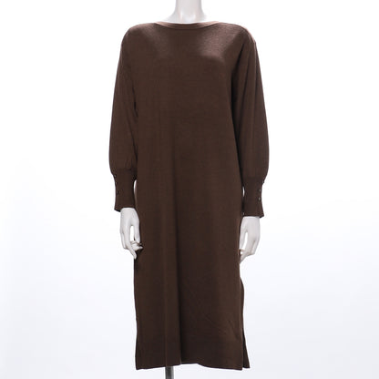 袖釦ボートネックニットワンピース