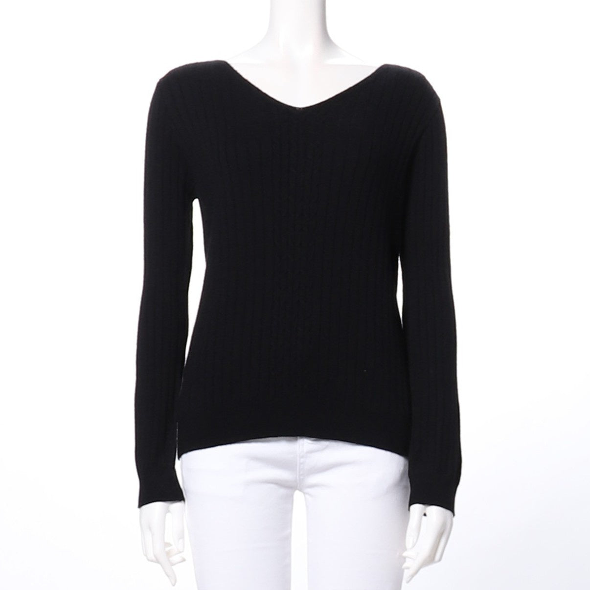 Vネックリブニット