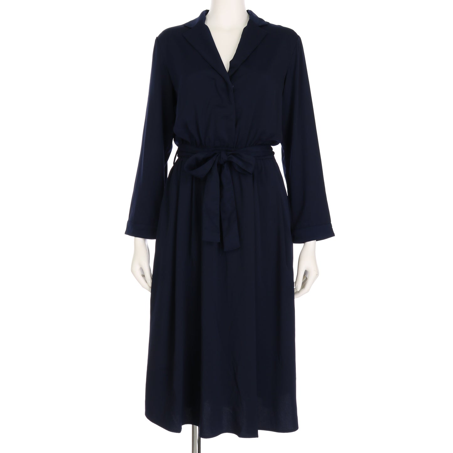 オープンカラーロンベルト付きワンピース