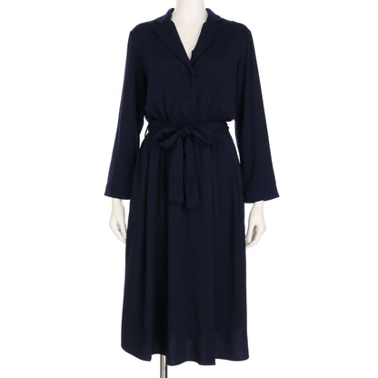 オープンカラーロンベルト付きワンピース