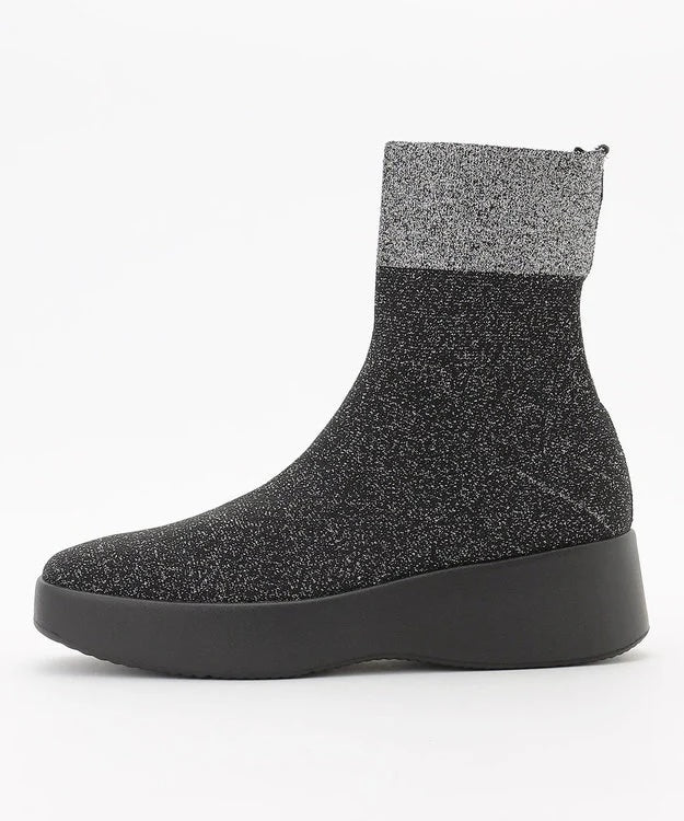 プラットフォーム ストレッチブーツ【ブラック×シルバーラメ】